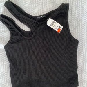 Black Shoulder Cutout Tank Top